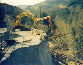 Nail reinforcement on collapsed wall. Drilling with angle drive