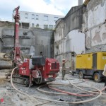 Micropile drilling for building basement