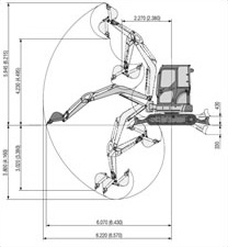 Komatsu PC 50 track-mounted excavator, equipped with drill and BRH (Hydraulic Rock Breaker)