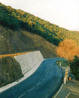 Wall nailed up the road on  RD - Lined with local stone